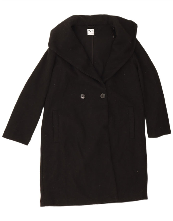 Zara Manteau surdimensionné à double boutonnage pour femme UK 10 Petit polyester noir