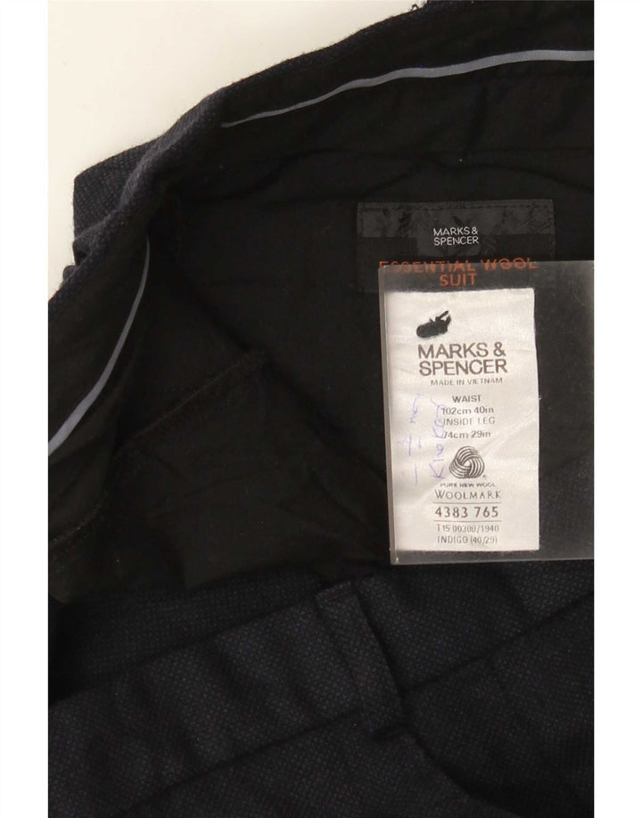 Marks & Spencer Pantalon de Costume Droit Homme W40 L29 Bleu Marine Laine