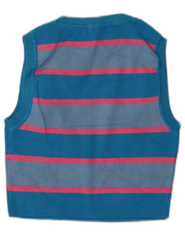 Zara Femme Crop Débardeur UK 12 Bleu Moyen Rayé Viscose
