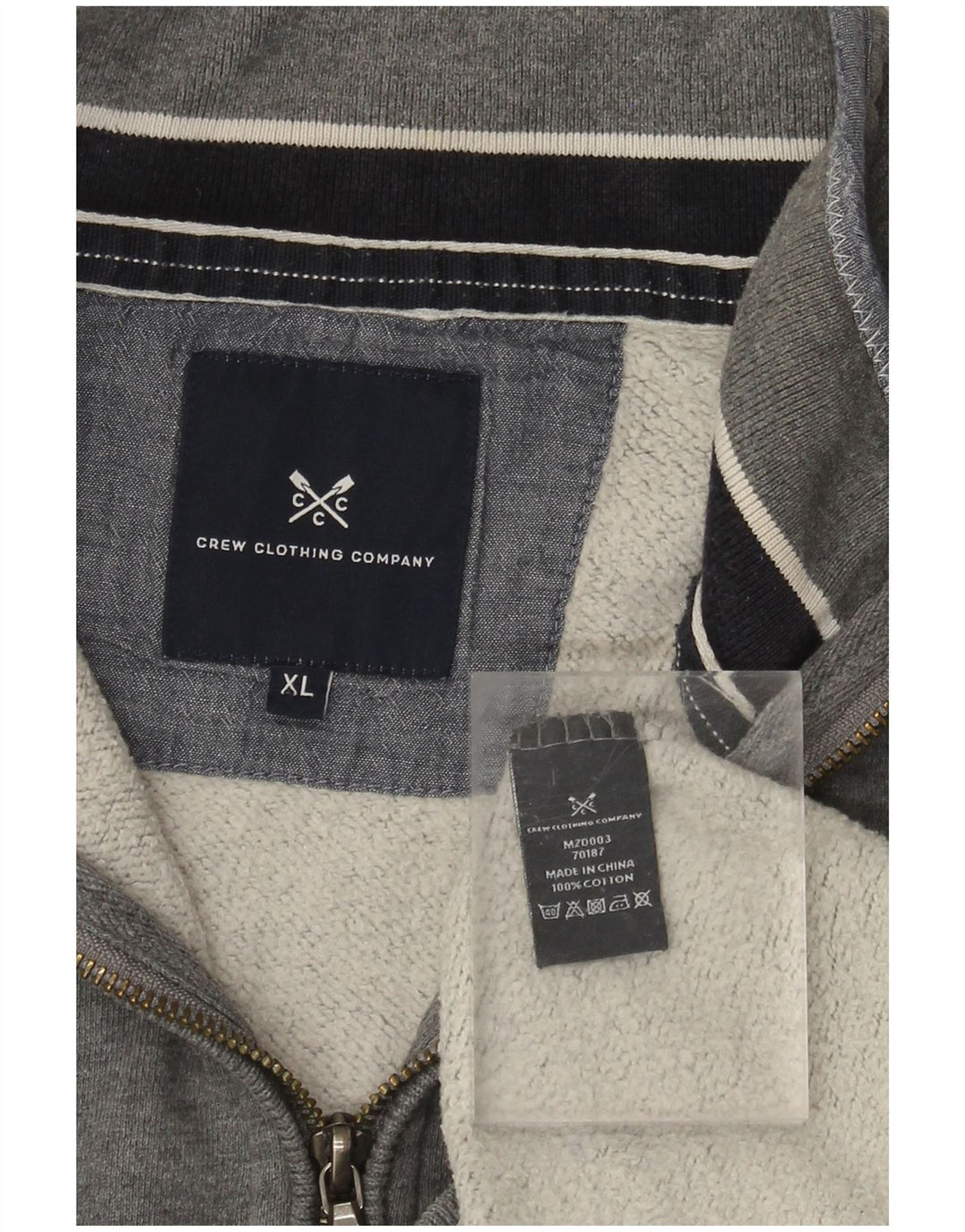 CREW CLOTHING Sweat-Shirt Col Zippé Homme XL Gris Coton