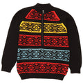 vintage Mens Zip Neck Jumper Pull Moyen Noir Fair Isle