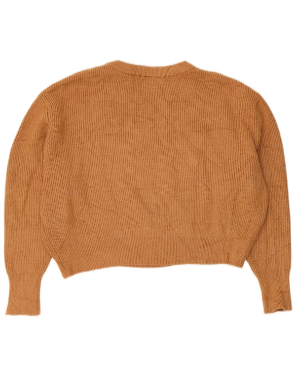 Zara Pull court surdimensionné à col rond pour femme UK 10 Petit Marron