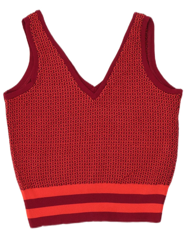 Zara Womens Crop Knit Vest Top UK 10 Petite Viscose Géométrique Rouge