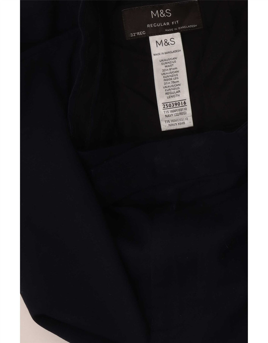 Marks & Spencer Pantalon de costume coupe classique pour homme W32 L31 Bleu marine Polyester