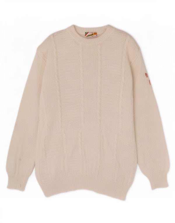 Marronetto Pull à col rond pour femme UK 16 Grand coton blanc