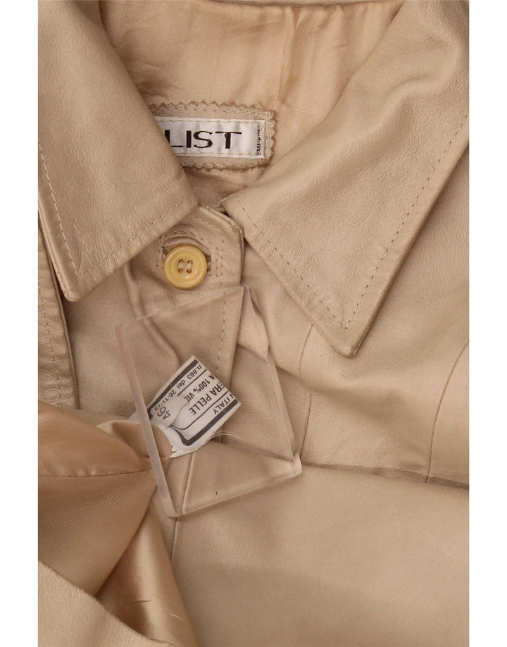 veste en cuir femme vintage IT 46 Grand Beige