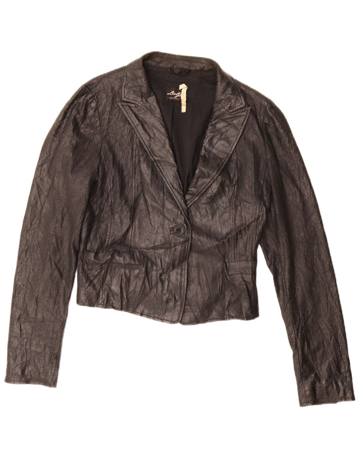Liu Jo Veste blazer courte en simili cuir avec 1 bouton pour femme IT 46 Large Noir