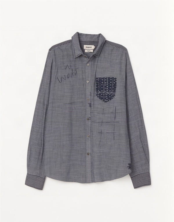 Desigual Chemise graphique pour hommes, grandes rayures bleues