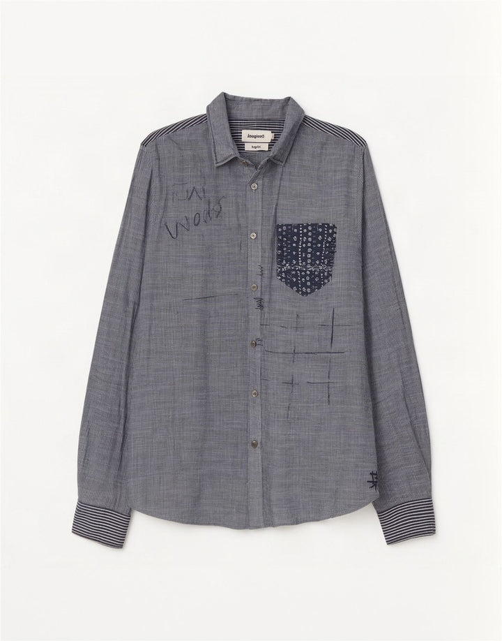 Desigual Chemise graphique pour hommes, grandes rayures bleues