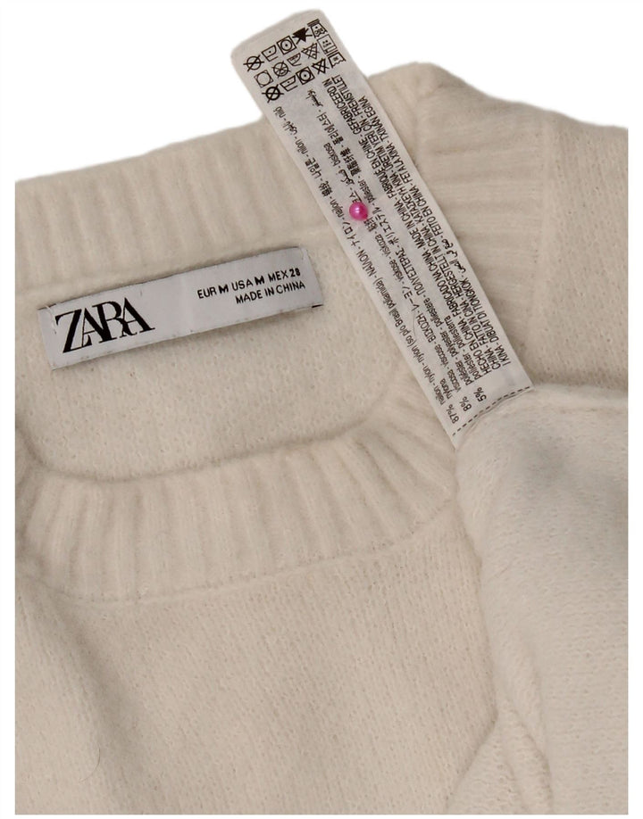 Zara Pull court à col rond pour femme UK 14 en nylon blanc moyen