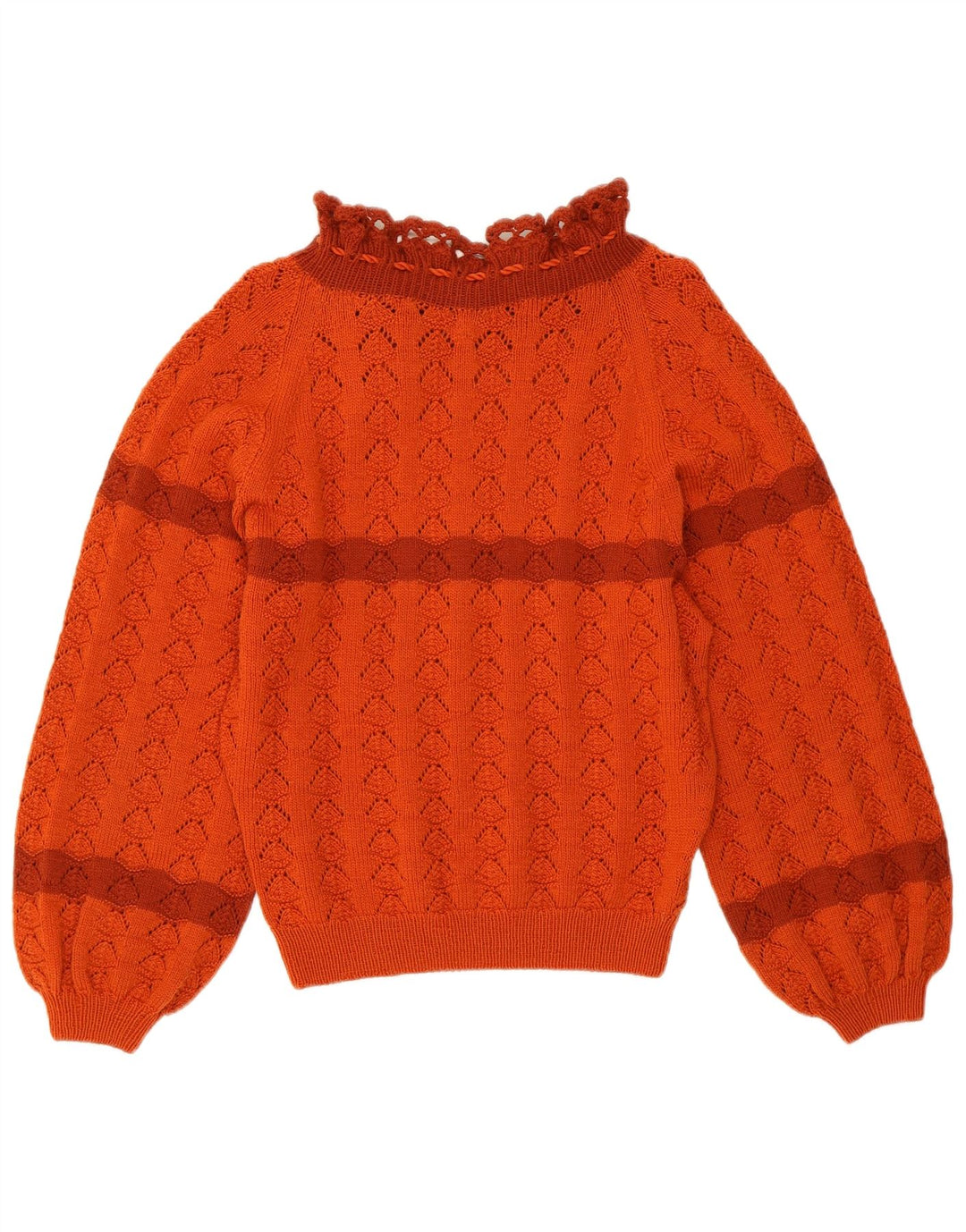 VINTAGE Femmes Crop Turtle Neck Jumper Pull UK 10 Petit Orange Rayé