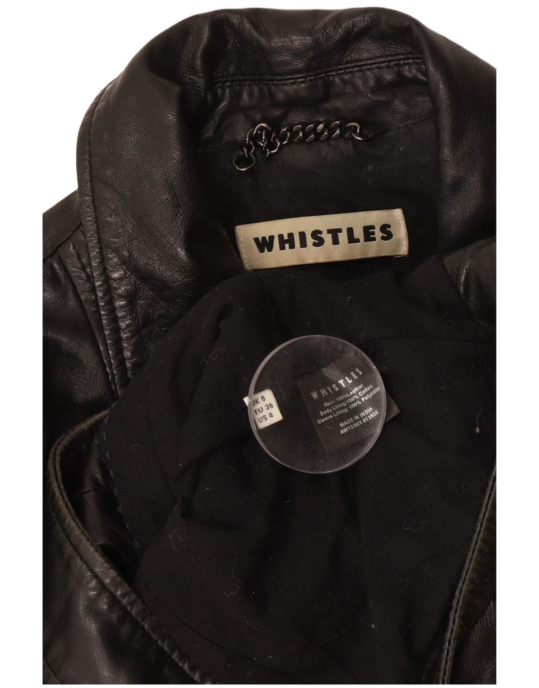 WHISTLES Veste de motard en cuir pour femme UK 8 Petit cuir noir