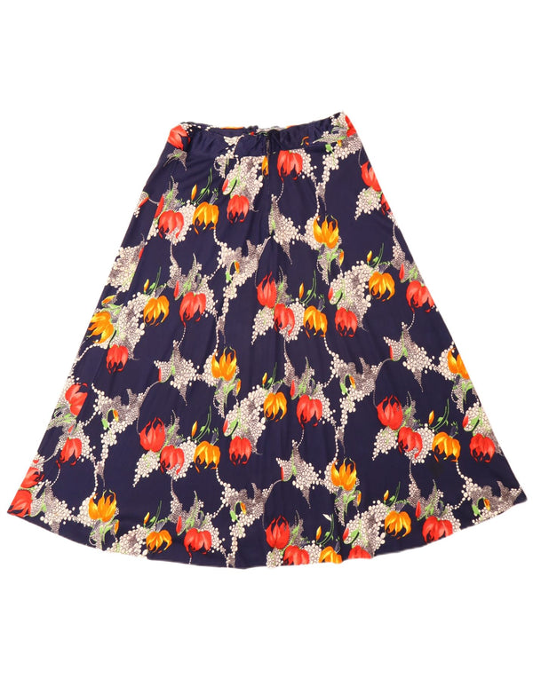 vintage Femmes A-Line Jupe W26 Petit Bleu Marine Floral Boho