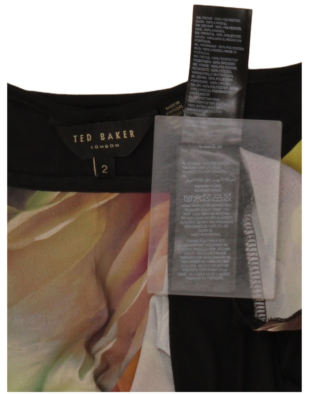 TED BAKER Chemisier surdimensionné sans manches pour femme Taille 2 Petit motif floral noir