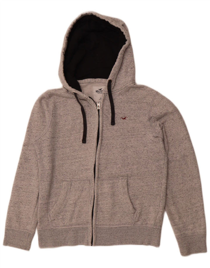 HOLLISTER Pull à capuche zippé pour homme, petit, gris, coton moucheté