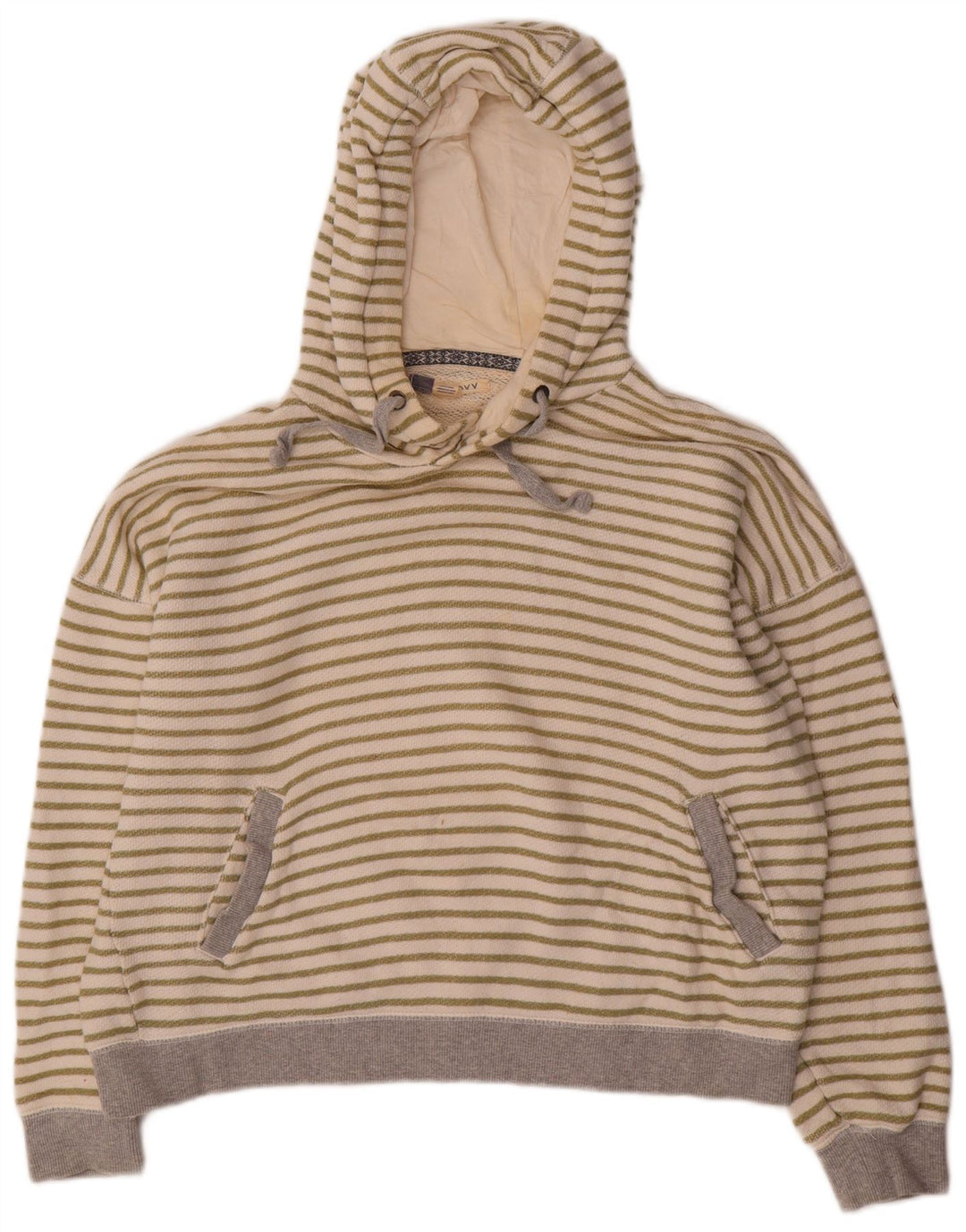 ROXY Pull à capuche surdimensionné pour femme UK 16 Grand coton rayé blanc cassé