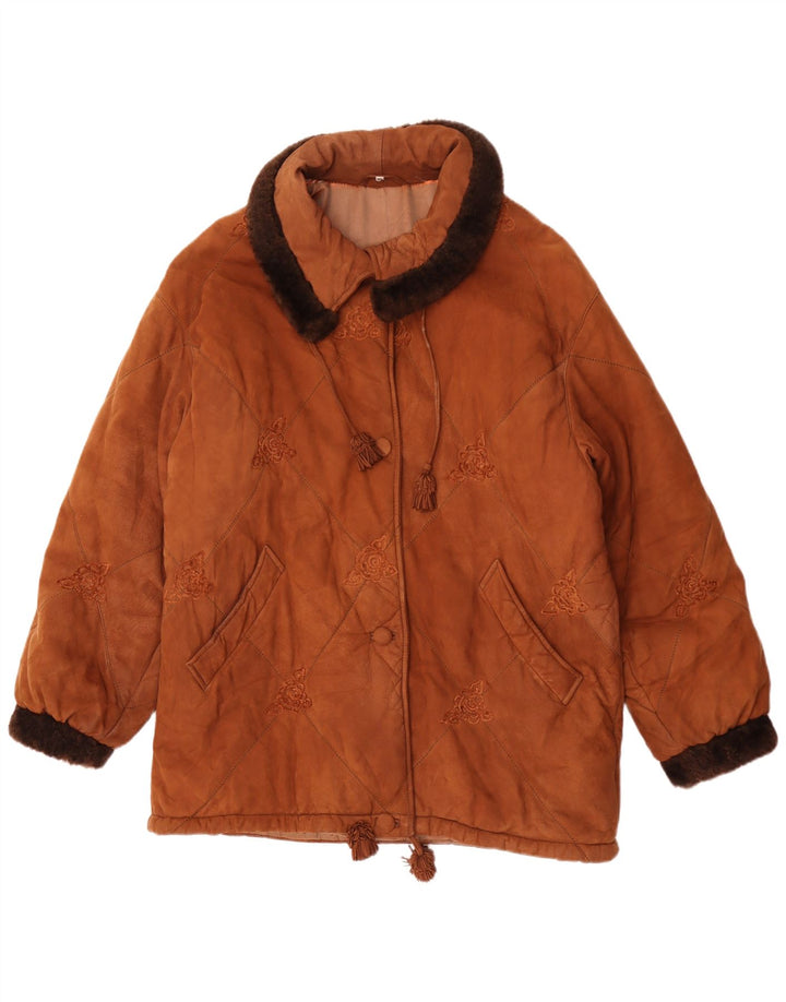 Christia Manteau en cuir pour femme UK 16 Large Marron Floral