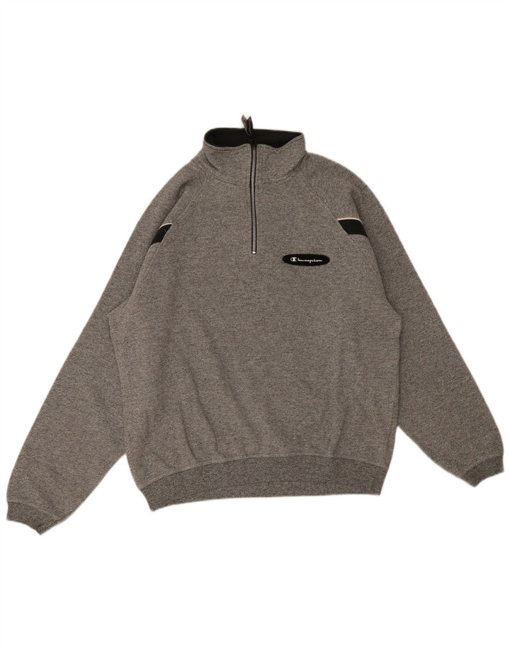 Champion Sweat-shirt à col zippé pour homme en coton color block gris moyen