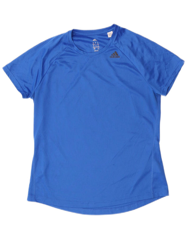 Adidas Femmes Climalite T-Shirt Top UK 12/14 Bleu Moyen Polyester