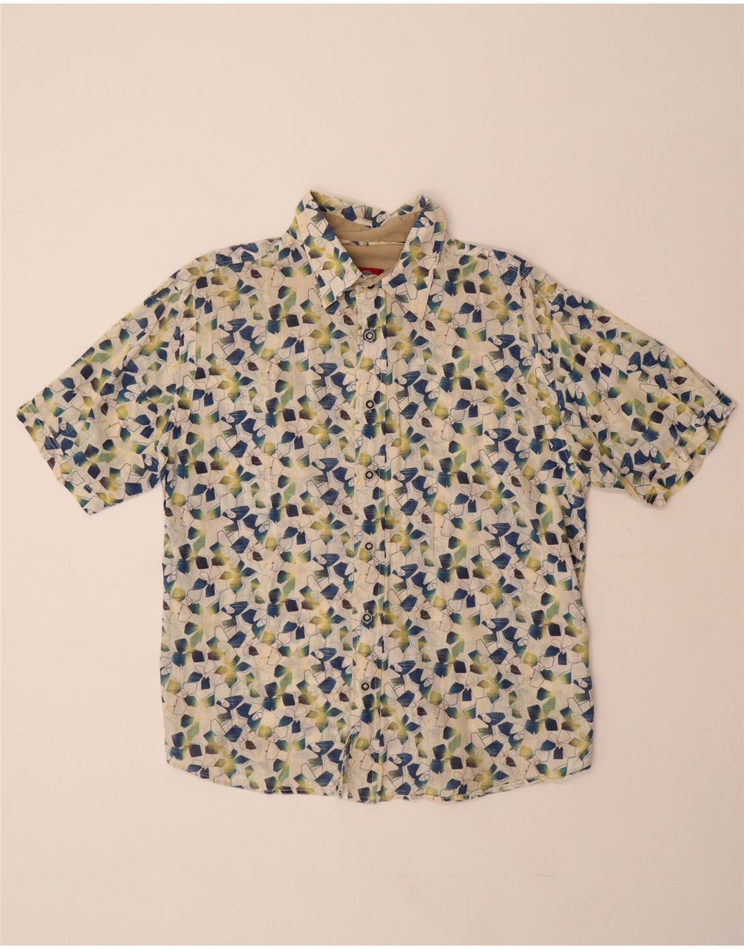 FAT FACE Chemise à manches courtes pour homme Large en coton géométrique blanc cassé