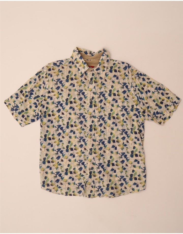 FAT FACE Chemise à manches courtes pour homme Large en coton géométrique blanc cassé