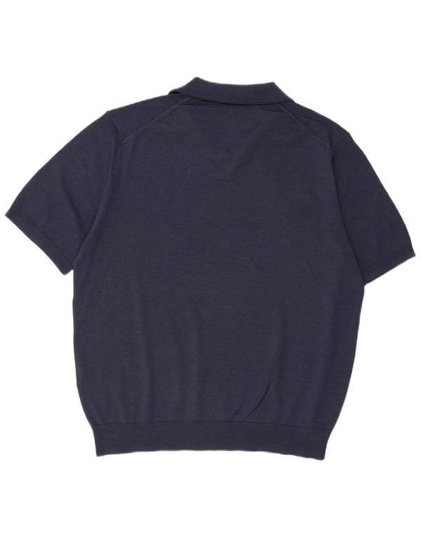 REISS Pull à manches courtes et col polo pour homme 2XL en laine bleu marine