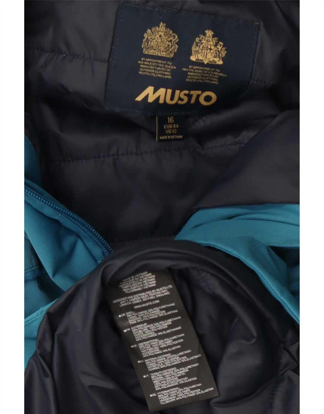 Musto Veste coupe-vent à capuche graphique pour femme UK 16 Large Bleu Polyamide