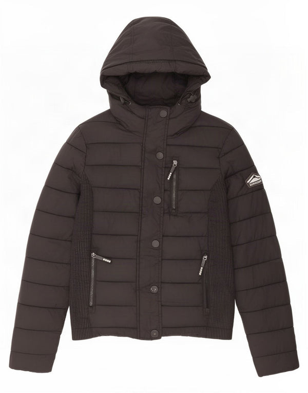 Superdry Veste matelassée à capuche pour femme UK 10 Small Noir Nylon