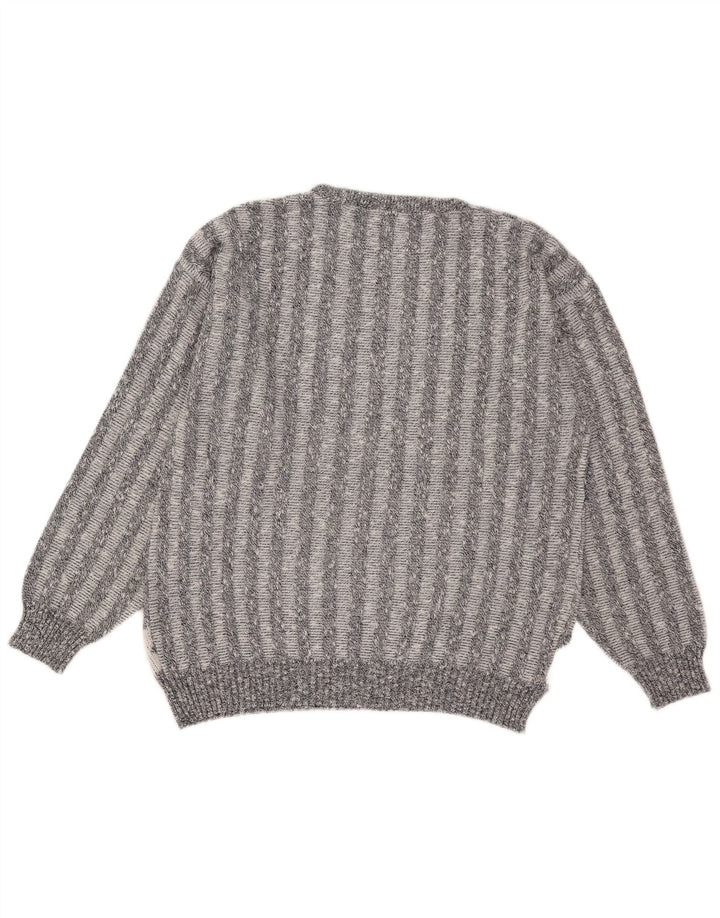 vintage Mens Crew Neck Jumper Sweater IT 50 Moyen Gris Géométrique Acrylique