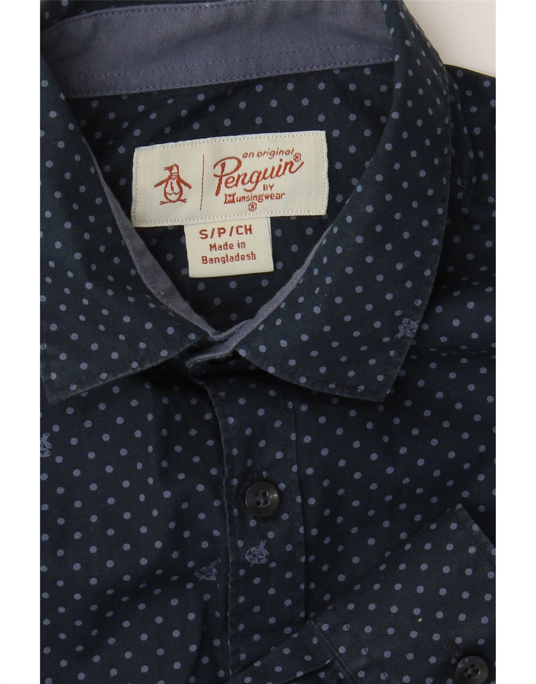 PENGUIN Mens Shirt Small Navy Blue Spotted Cotton Vintage Penguin and Second-Hand Penguin from Messina Hembry 