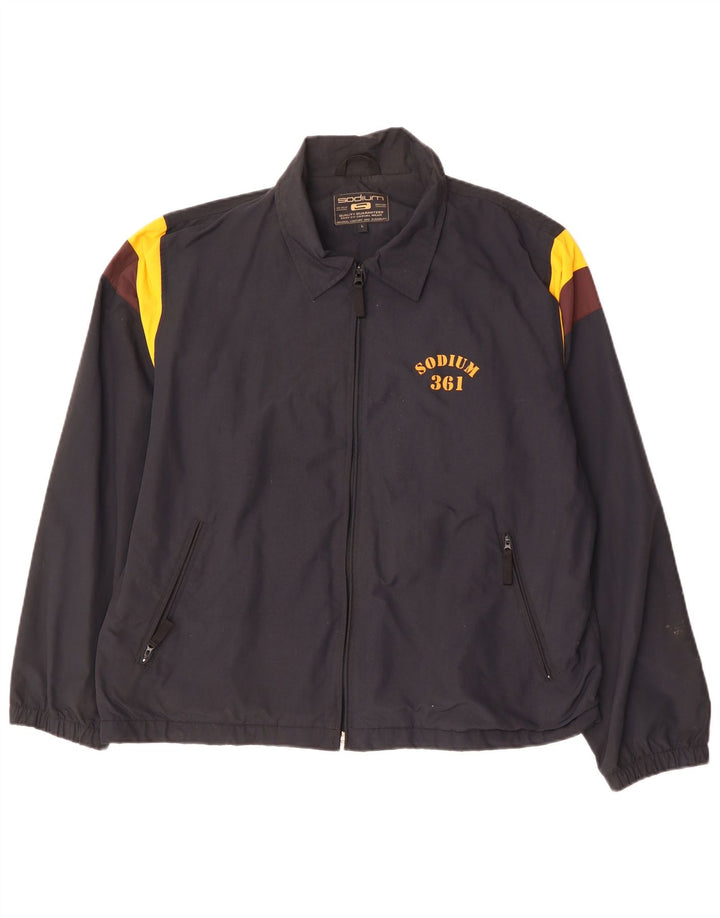 VINTAGE Veste de survêtement graphique pour hommes, grand color block bleu marine