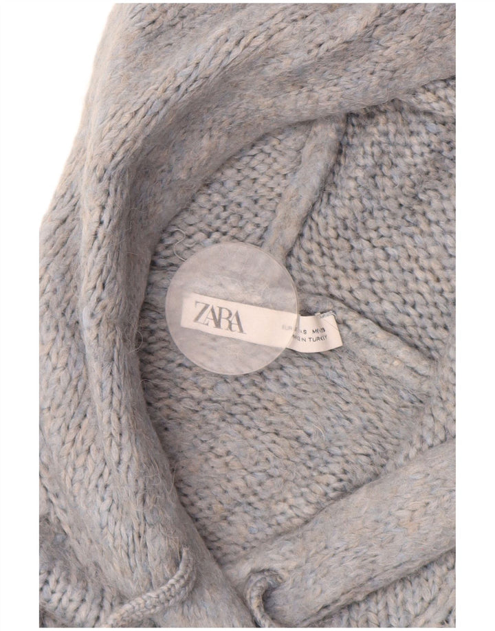 ZARA Femme Pull à capuche surdimensionné UK 10 Petit Bleu Moucheté
