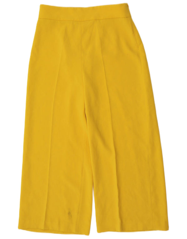 Zara Pantalon court taille haute pour femme, jambe large, Large W32 L25 Jaune