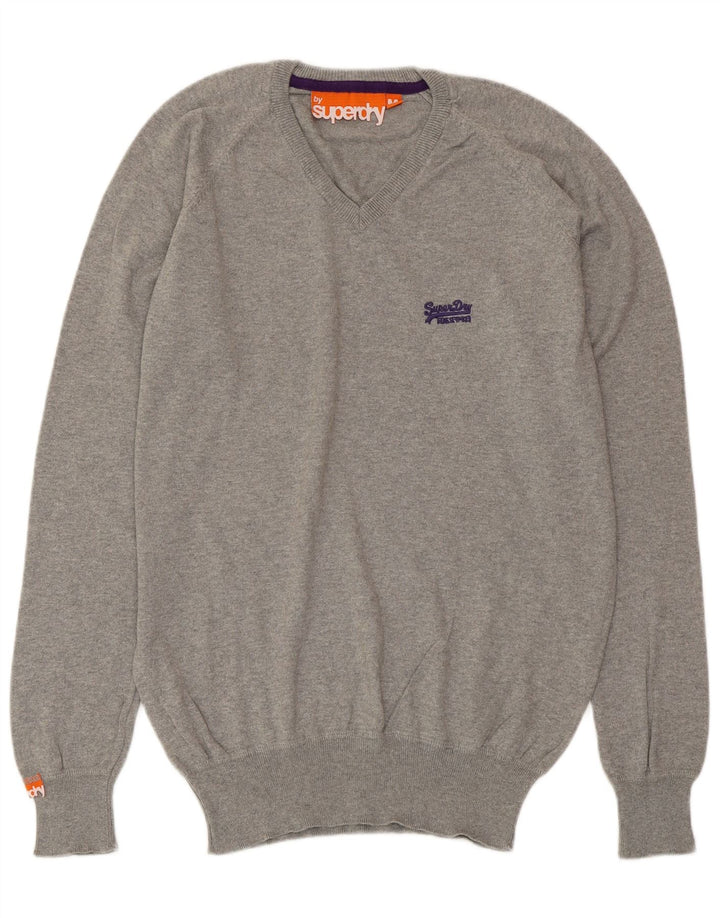 SUPERDRY Pull Col V Homme Gris Moyen Coton