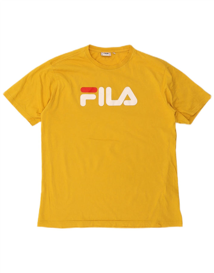 Fila Homme Graphic T-Shirt Top Large Jaune Coton