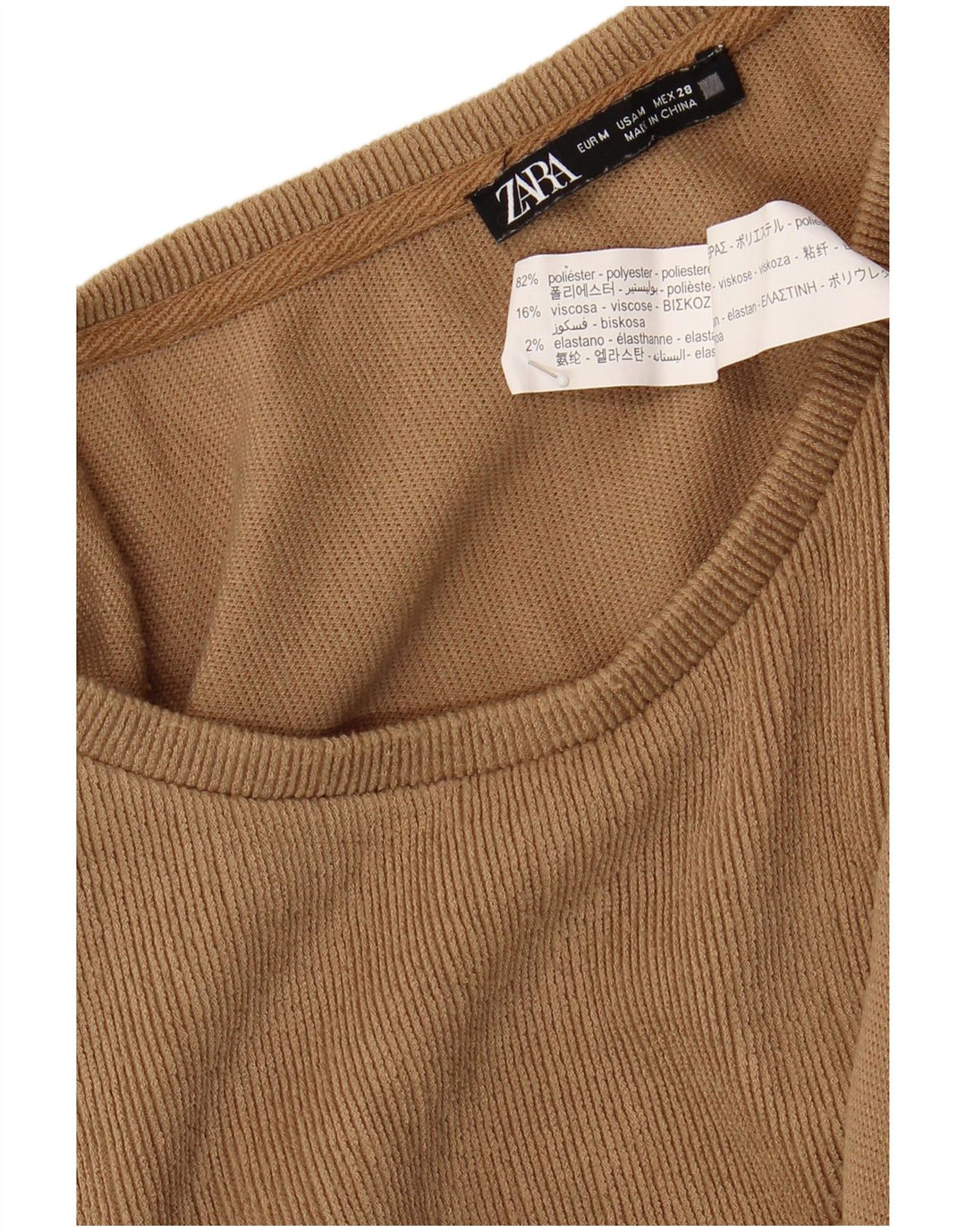 Zara Chemisier à manches longues pour femme UK 14 Polyester beige moyen