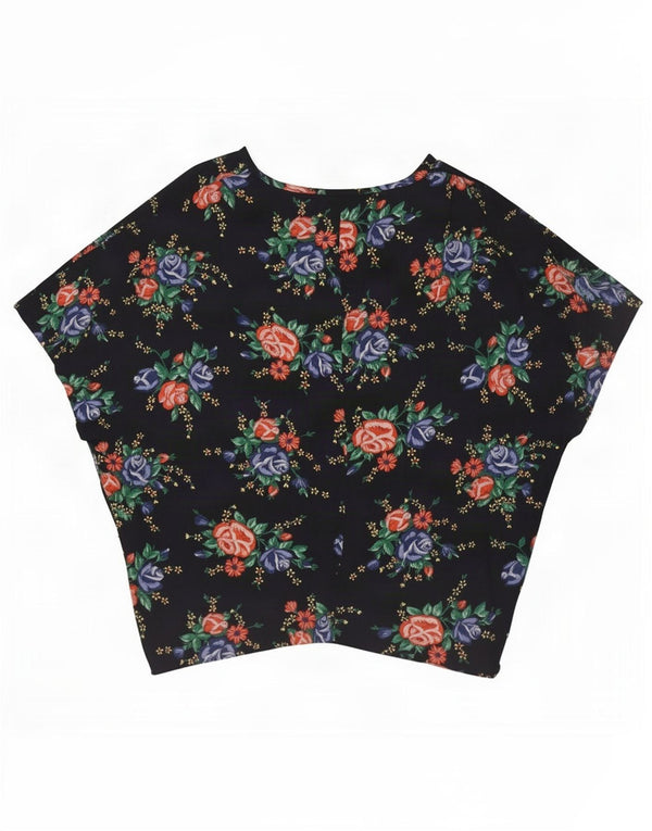 vintage Femmes Batwing Blouse Top UK 16 Grand Bleu Marine Floral