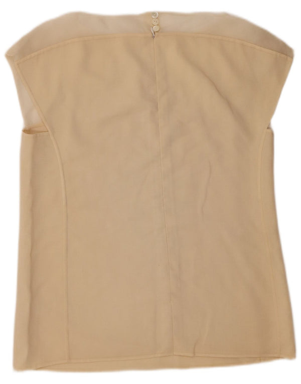 vintage Femme Chemise sans manches Blouse UK 14 Beige Moyen