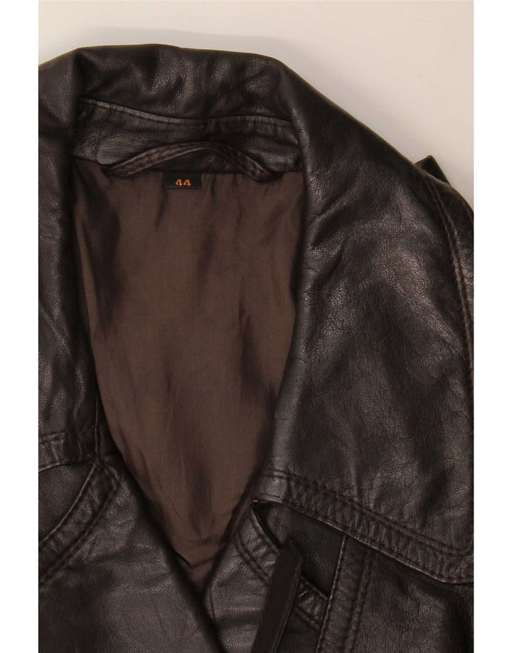 Manteau en cuir double boutonnage vintage pour femme IT 44 Marron moyen