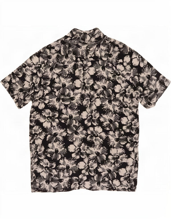 Tessentials Chemise à manches courtes pour homme Large en viscose florale noire hawaïenne