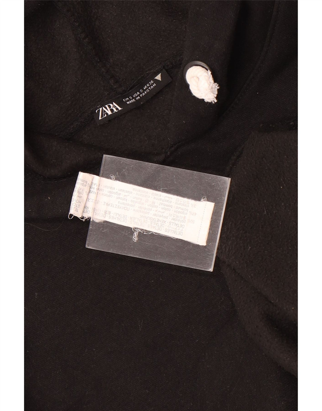 Zara Pull à capuche coupe ample pour homme, petit, noir, polyester