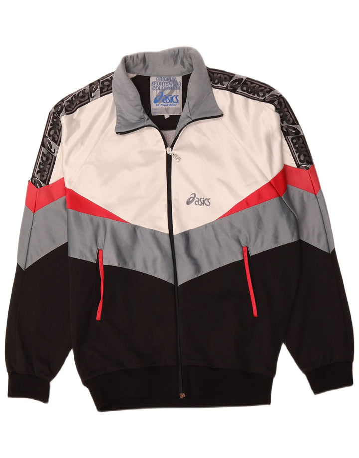 Asics Veste de survêtement graphique pour hommes, grand noir, polyester color block