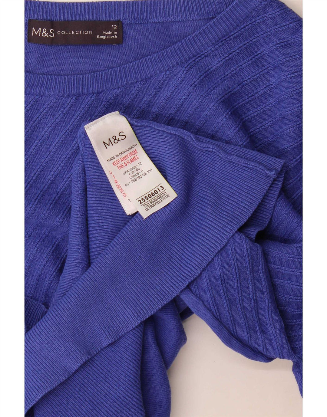 Marks & Spencer Pull court à col bateau pour femme Bleu moyen UK 12