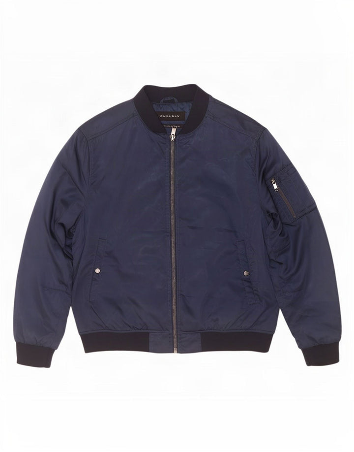 Zara Veste Bomber Homme UK 44 2XL Bleu Marine Colorblock Polyester