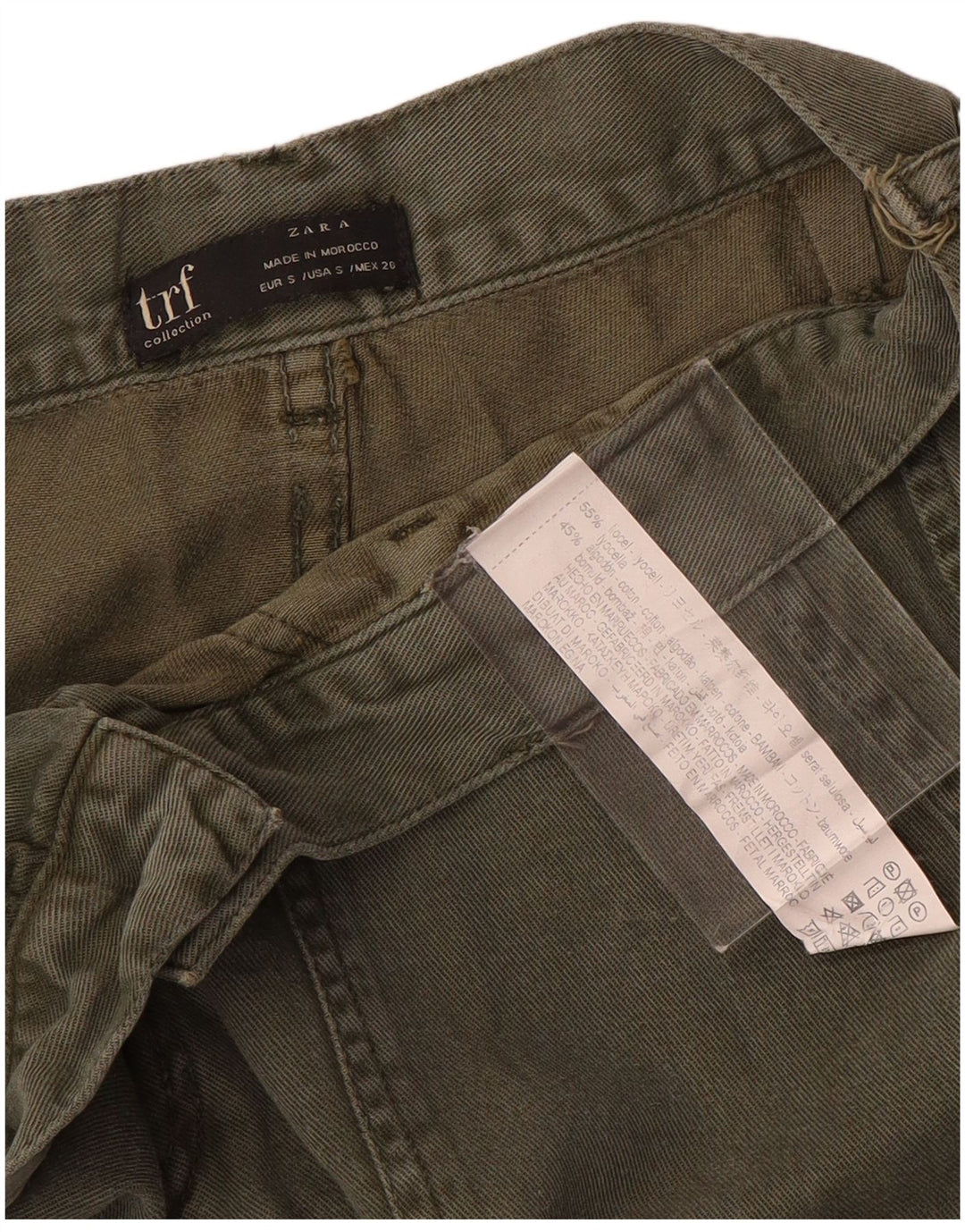 Zara Pantalon Cargo Droit Femme Petit W26 L27 Kaki