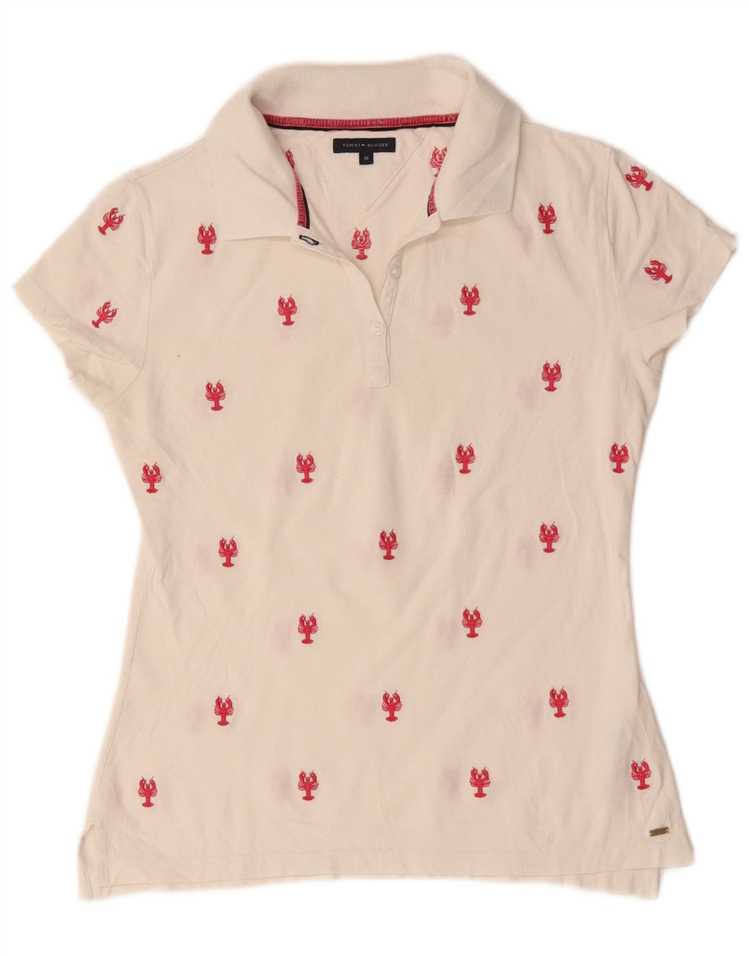 Tommy Hilfiger Polo à motif abstrait pour femme UK 12 Coton blanc moyen