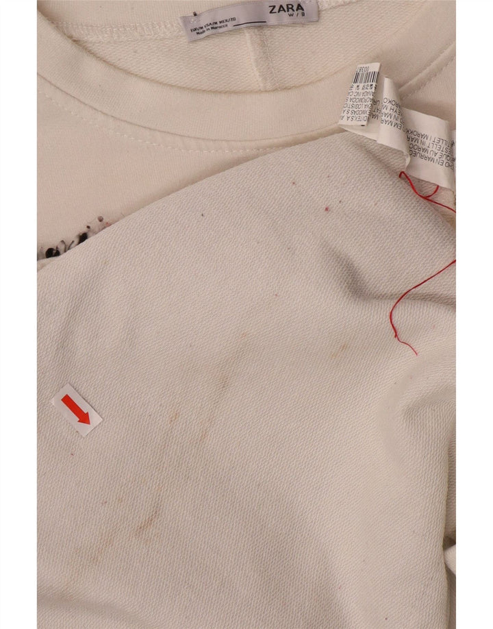 ZARA Femme Sweat-shirt surdimensionné UK 14 Medium Blanc Colourblock