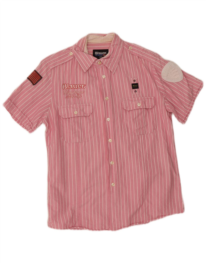 Blauer Chemise graphique à manches courtes pour homme en coton rayé rose