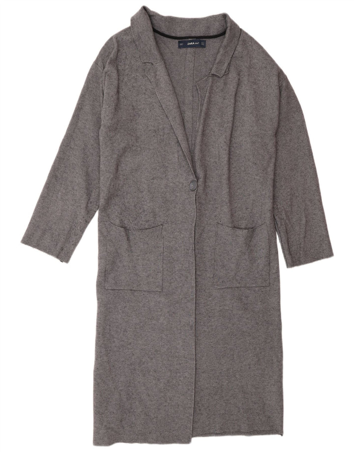 Zara Cardigan long pour femme en viscose gris moyen UK 44