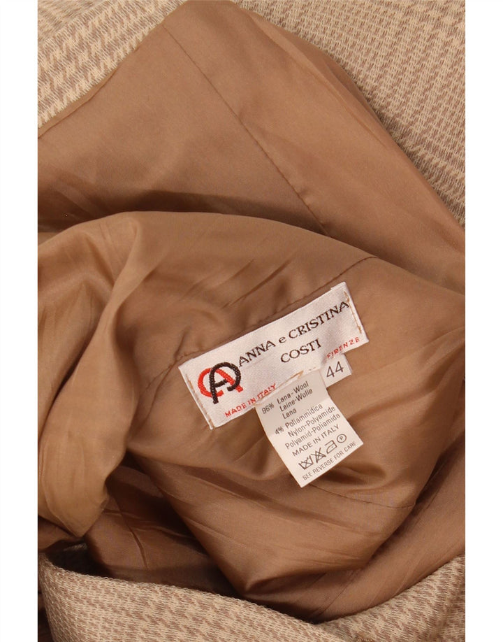 vintage Femme 2 Bouton Blazer Veste IT 44 Moyen Beige Pied-de-poule Laine